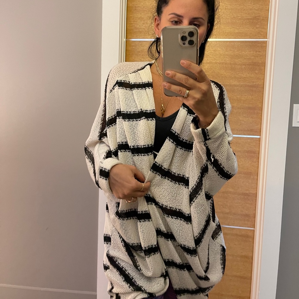 Black and white striped cardigan